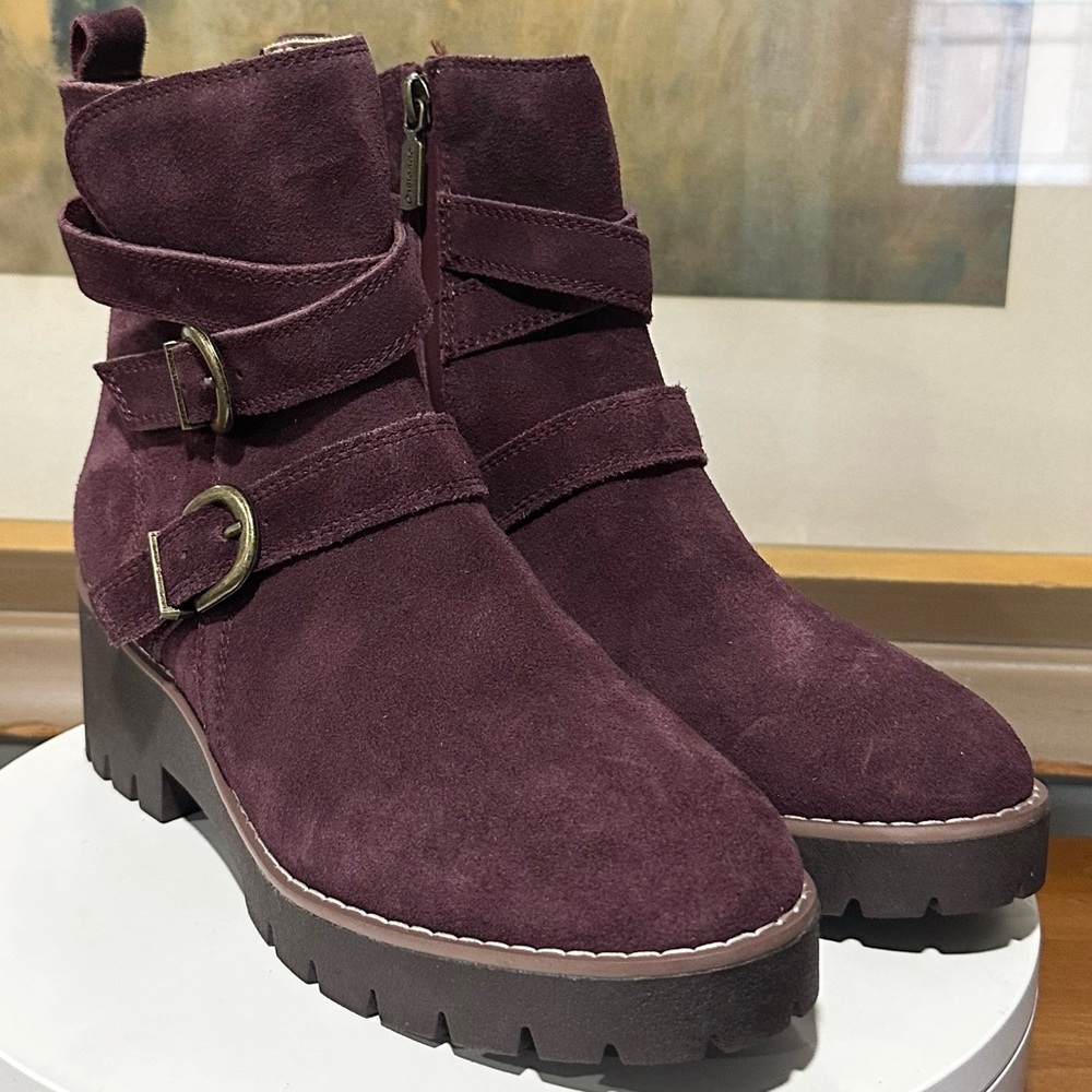 Blondo Wine Suede Buckle Ankle Boots - Picture 7 of 15